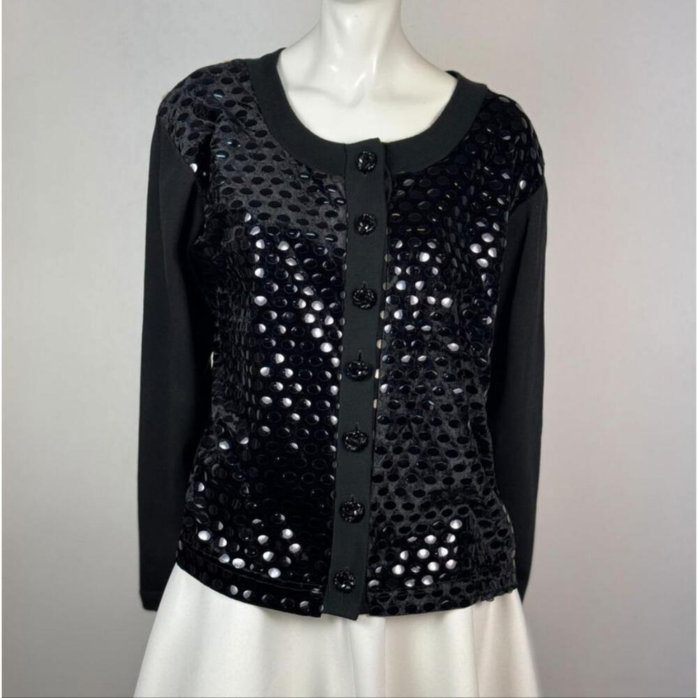 Rectangle Blanc Paris Vintage Black Cardigan Velvet Sequin Sweater Medium